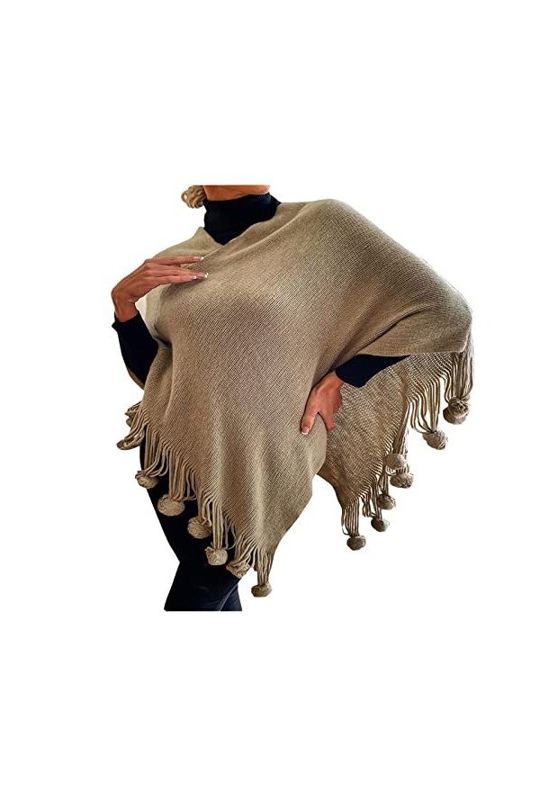 Cape châle en pashmina doux pour femme avec ourlet à franges pour lautomne et lhiver 2023, 6 gris, L