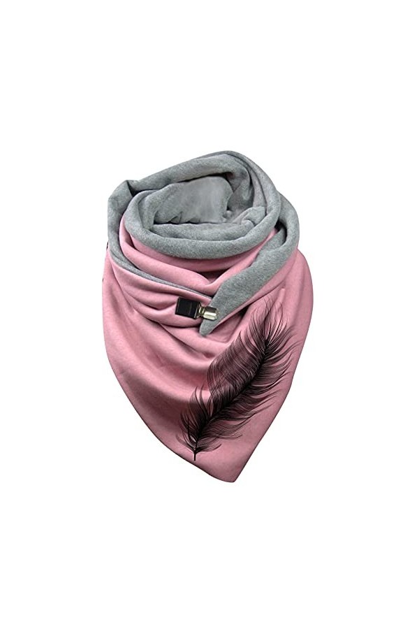 Écharpe Triangle Femme Chaud Automne Hiver Foulard En Coton à Boucle Imprimé Plume Châle à Boutons Multi-usages Mode Vintage 