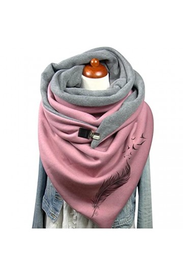 Écharpe Triangle Femme Chaud Automne Hiver Foulard En Coton à Boucle Imprimé Plume Châle à Boutons Multi-usages Mode Vintage 