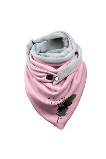 Générique Écharpe Triangle Femme Chaud Automne Hiver Foulard en Coton à Boucle Imprimé Plume Châle à Boutons Multi-usages Mod
