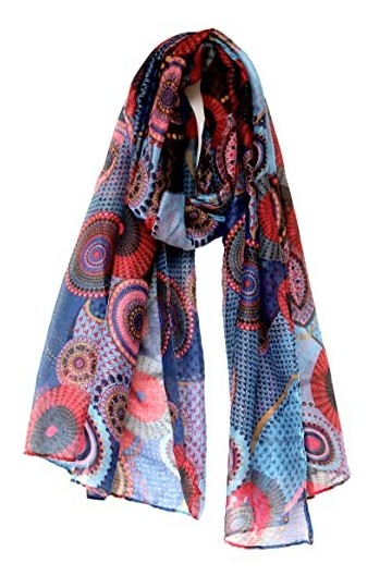 Van Der Rich ® - Foulards Écharpe Dessin Fleurs dimension: 180cm*80cm - Femme 24-Rouge-Bleu, TU 