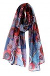Van Der Rich ® - Foulards Écharpe Dessin Fleurs dimension: 180cm*80cm - Femme 24-Rouge-Bleu, TU 