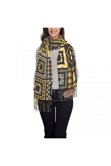 Écharpe pashmina pour femme - Grande écharpe pashmina douce en cachemire - Motif géométrique tribal, Noir 10, taille unique