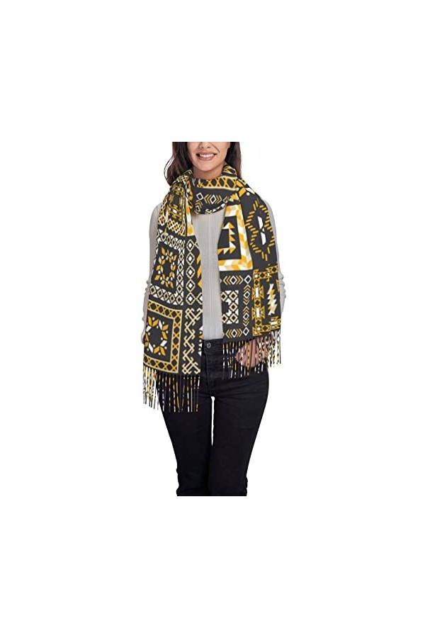 Écharpe pashmina pour femme - Grande écharpe pashmina douce en cachemire - Motif géométrique tribal, Noir 10, taille unique