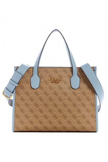 Guess Silvana, Petit fourre-Tout, Sac à bandoulière, poignée supérieure Femme, Logo Latte/Ardoise, Taille Unique