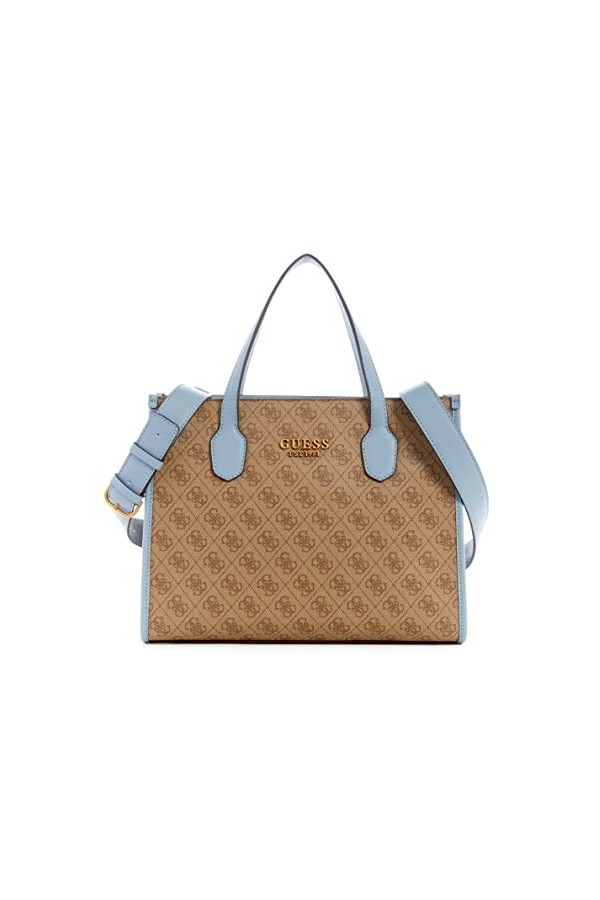 Guess Silvana, Petit fourre-Tout, Sac à bandoulière, poignée supérieure Femme, Logo Latte/Ardoise, Taille Unique
