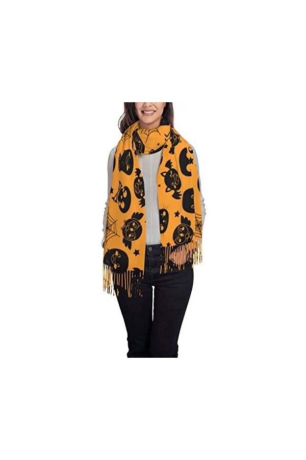 Châles et écharpes pashmina pour femme - Mignon Halloween - Citrouille - Crâne - Fantôme - Grande écharpe pashmina douce en c