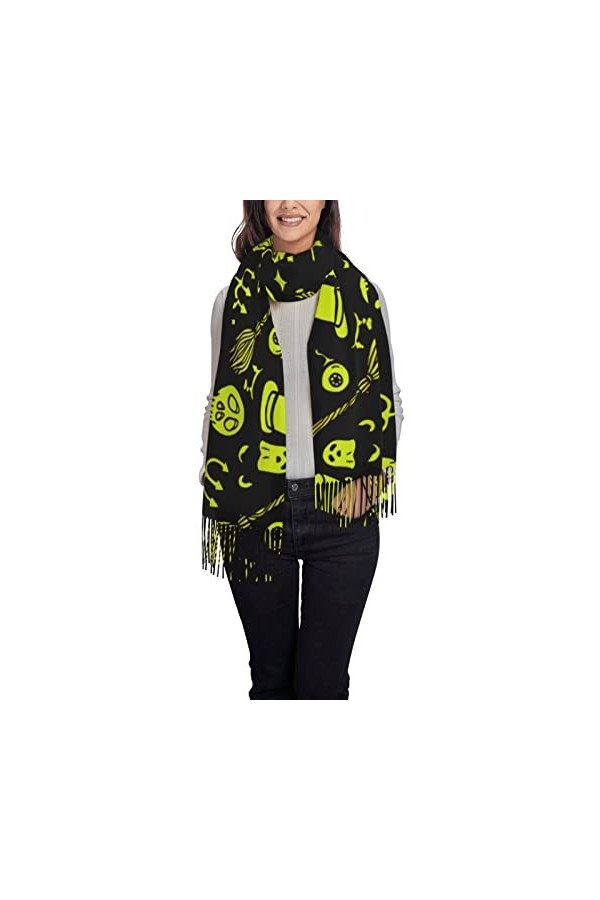 Châles et écharpes pashmina pour femme - Mignon Halloween - Citrouille - Crâne - Fantôme - Grande écharpe pashmina douce en c
