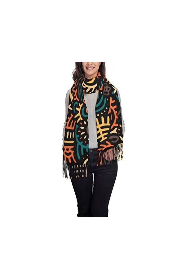 Châles et châles pashmina pour femme Art Conque Style Afro Tribal Grande écharpe pashmina douce écharpe dhiver, Noir 4, tail