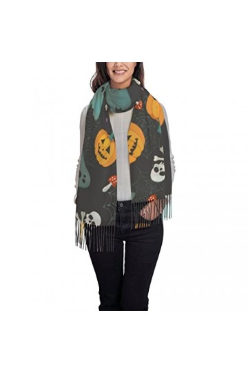 Wpamlrta Châle pashmina pour femme Halloween mignon blanc fantôme Boo! Grande écharpe pashmina douce pour lhiver, noir 3, ta