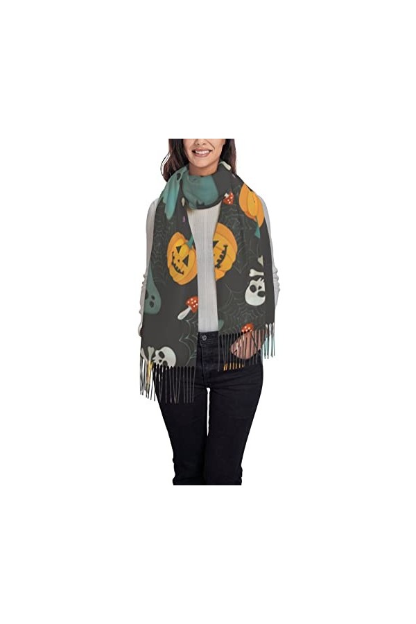 Wpamlrta Châle pashmina pour femme Halloween mignon blanc fantôme Boo! Grande écharpe pashmina douce pour lhiver, noir 3, ta