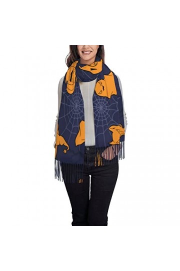 Châles et écharpes pashmina pour femme Happy Halloween citrouille chauve-souris bougie grande écharpe pashmina douce écharpe 
