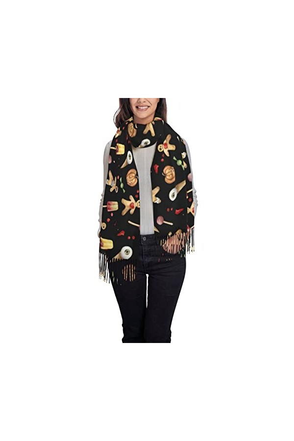 Châles et écharpes pashmina pour femme Happy Halloween citrouille chauve-souris bougie grande écharpe pashmina douce écharpe 