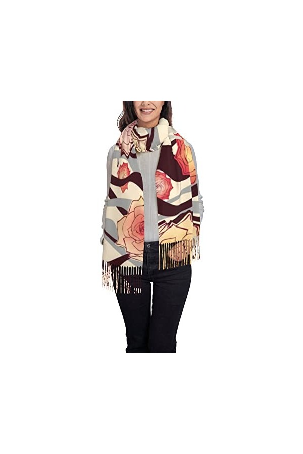 Châles et écharpes pashmina colorées pour femme - Art floral - Graffiti - Grande écharpe pashmina douce, Noir 5, taille uniqu