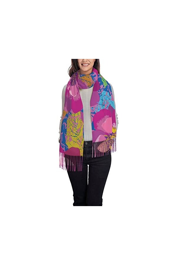 Châles et écharpes pashmina colorées pour femme - Art floral - Graffiti - Grande écharpe pashmina douce, Noir 5, taille uniqu