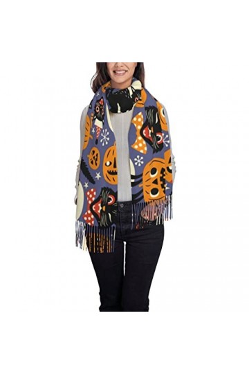 Châles et châles pashmina violets pour femme - Halloween - Fantôme amusant - Tête de citrouille - Grande écharpe pashmina dou