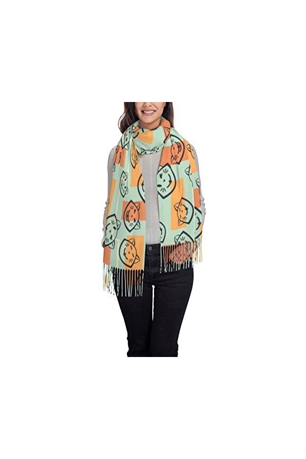 Châles et châles pashmina violets pour femme - Halloween - Fantôme amusant - Tête de citrouille - Grande écharpe pashmina dou