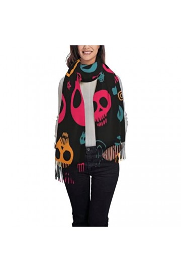 Châle pashmina pour femme - Vintage - Fleurs bleues - Grande écharpe dhiver douce, Black8., taille unique