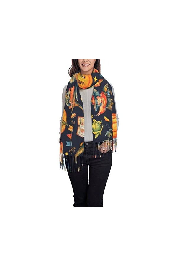 Wpamlrta Châle pashmina pour femme - Grande écharpe douce en cachemire - Motif crâne dHalloween, Noir 4, taille unique