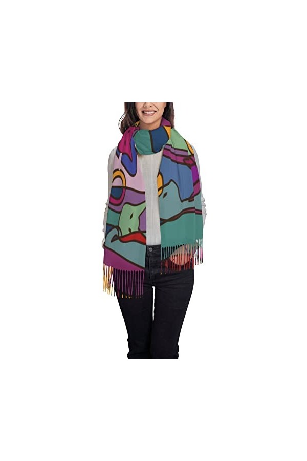 Châle pashmina pour femme - Grande écharpe douce en cachemire - Motif chat fantôme - Citrouille dHalloween, noir 3, taille u