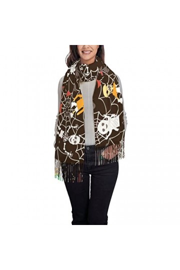 Châle pashmina pour femme - Citrouille - Chat - Chauve-souris - Fantôme - Squelette - Grande écharpe douce en cachemire, Blac