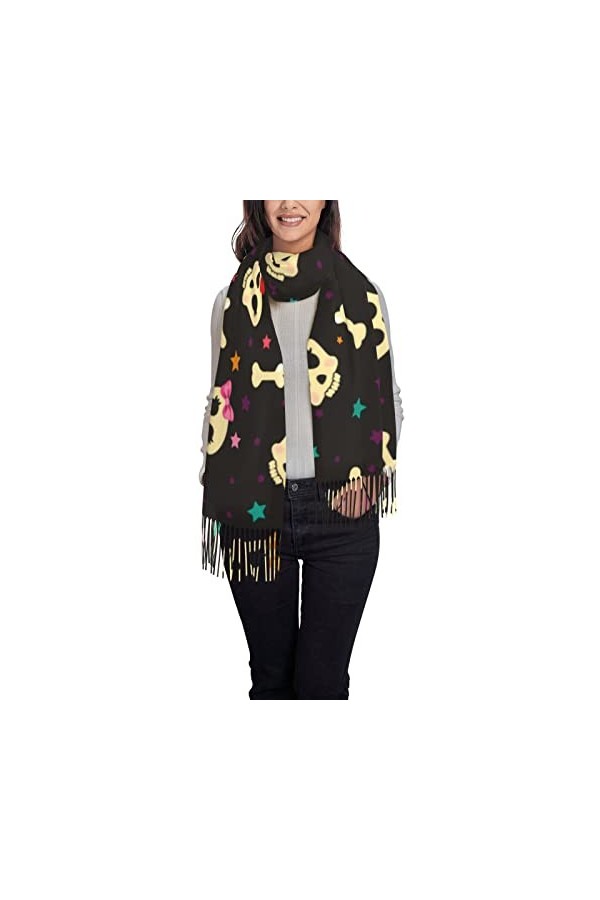 Châle pashmina pour femme - Citrouille - Chat - Chauve-souris - Fantôme - Squelette - Grande écharpe douce en cachemire, Blac