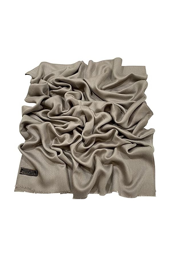 CJ Apparel Beige Echarpe de Pashmina en Châle Népalaise Solide Couleur Unie Conception Wrap Étole