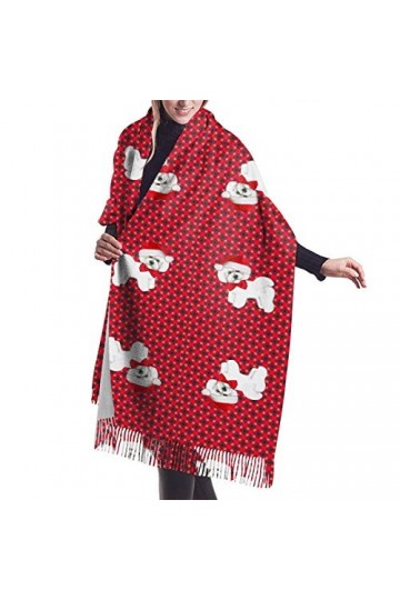 IUBBKI Bichon frisé de Noël pour femme - Grande couverture chaude en cachemire - Écharpe à pompons pashmina, Comme indiqué su