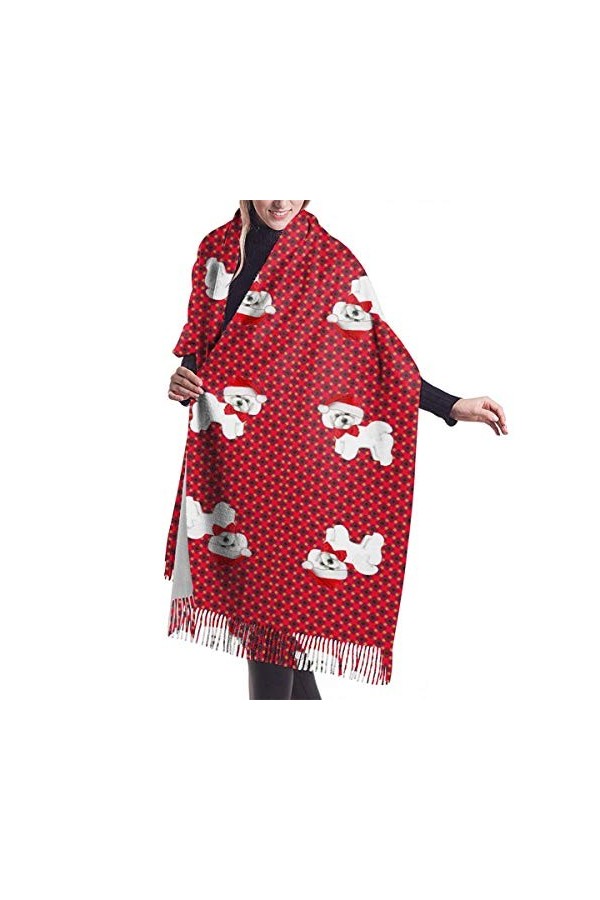 IUBBKI Bichon frisé de Noël pour femme - Grande couverture chaude en cachemire - Écharpe à pompons pashmina, Comme indiqué su