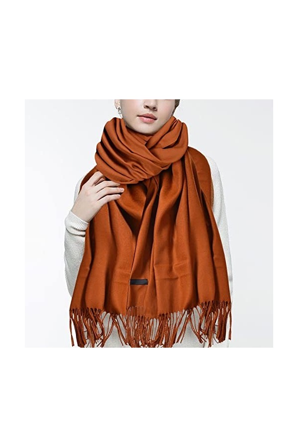 Foulard Pashmina pour femme, doux, couleur unie, tendance, col chaud avec franges, écharpes et châles pour femme dhiver, Ros