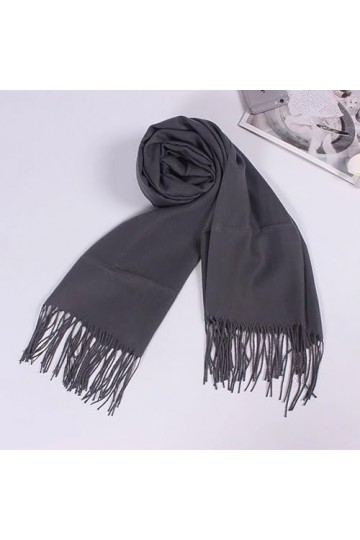 YCBMINGCAN Foulard Pashmina gris foncé pour femme, doux, couleur unie, tendance, chaud avec franges, pour homme, gris foncé, 