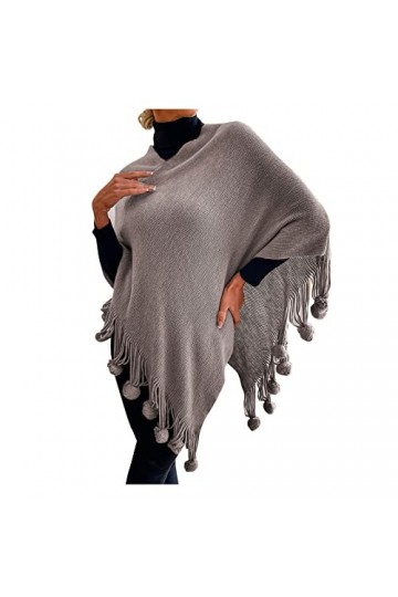 Cape châle en pashmina doux pour femme avec ourlet à franges pour lautomne et lhiver 2023, 4 Gris, S