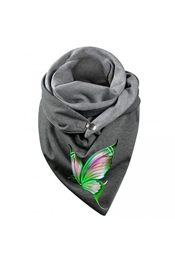 Écharpe Triangle Femme Chaud Automne Hiver Foulard En Coton à Boucle Imprimé Papillon Châle à Boutons Multi-usages Mode Vinta