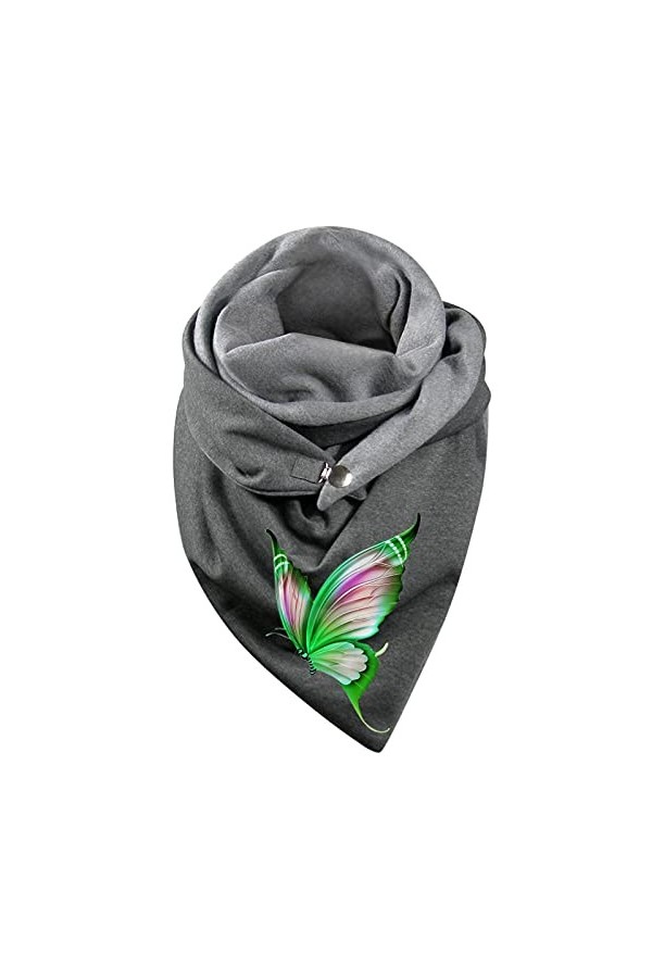 Écharpe Triangle Femme Chaud Automne Hiver Foulard En Coton à Boucle Imprimé Papillon Châle à Boutons Multi-usages Mode Vinta