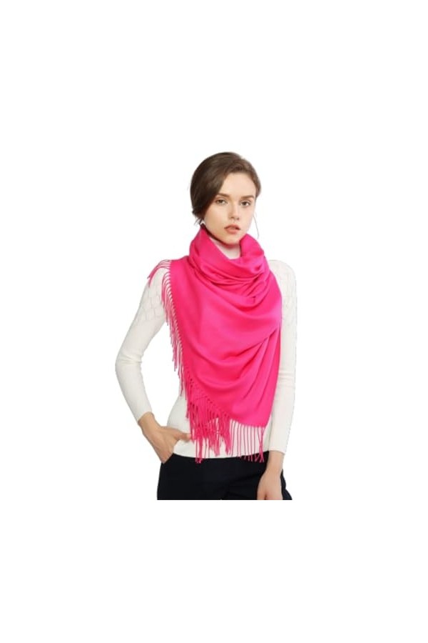 YCBMINGCAN Pashmina Écharpe douce unie tendance et chaude avec franges, vert, taille unique