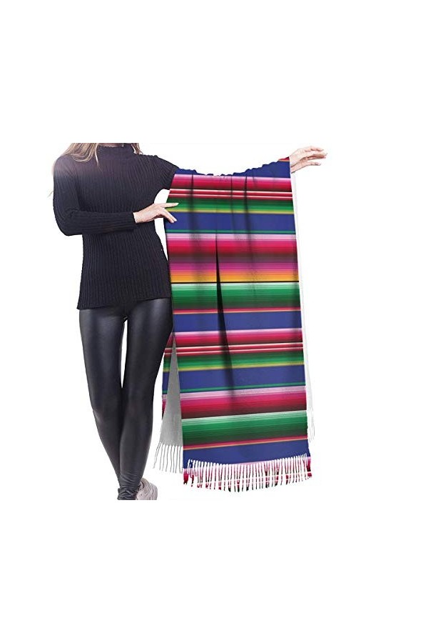 IUBBKI Couverture mexicaine colorée à rayures pour femme - Longue écharpe dhiver et dautomne - Pashmina, Comme indiqué sur 