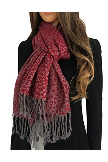 The Accessory Co Écharpe châle pour femme Imprimé léopard Cadeau en soie pashmina Grande et longue écharpe pour femme - Rouge