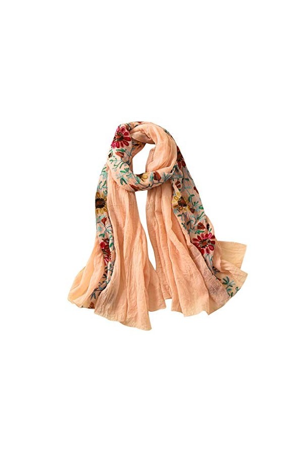 CUTeFiorino Écharpe pour tout-petit pour femme - Broderie pashmina - Coton - Foulards floraux - Bandana - Écharpe noire avec 