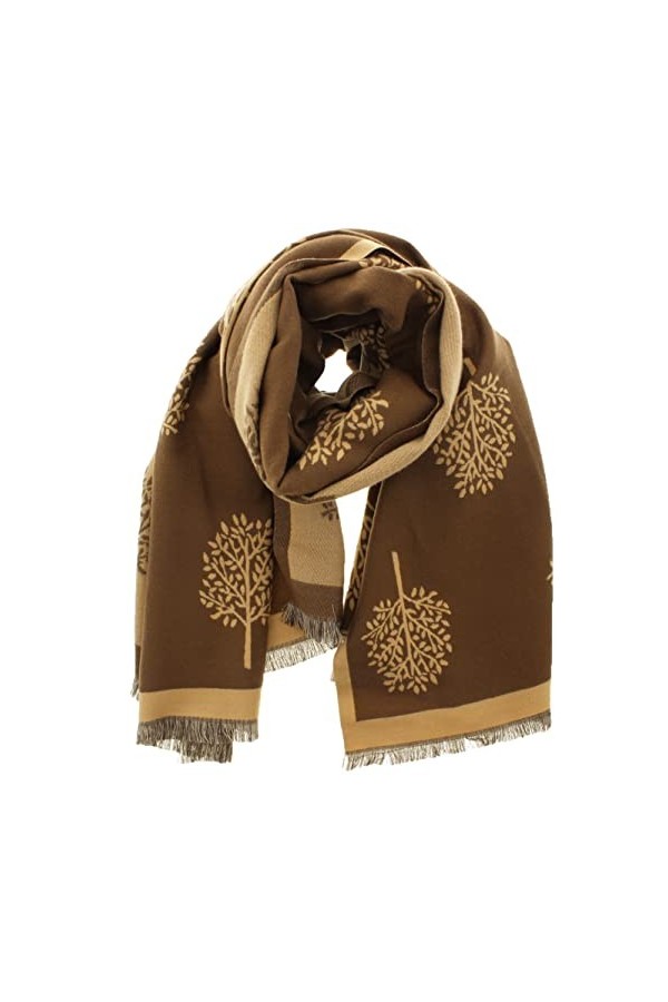 Zacs Alter Ego Écharpe pashmina réversible épaisse et chaude avec pompons Motif arbre de vie, rose fuchsia, Approx. 65 x 180