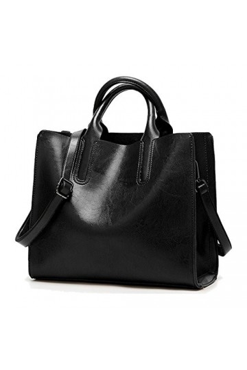 Coolives Tote Sac Cabas avec Bandoulière pour Femme en Cuir PU Sacs à Main portés Main Carré Noir