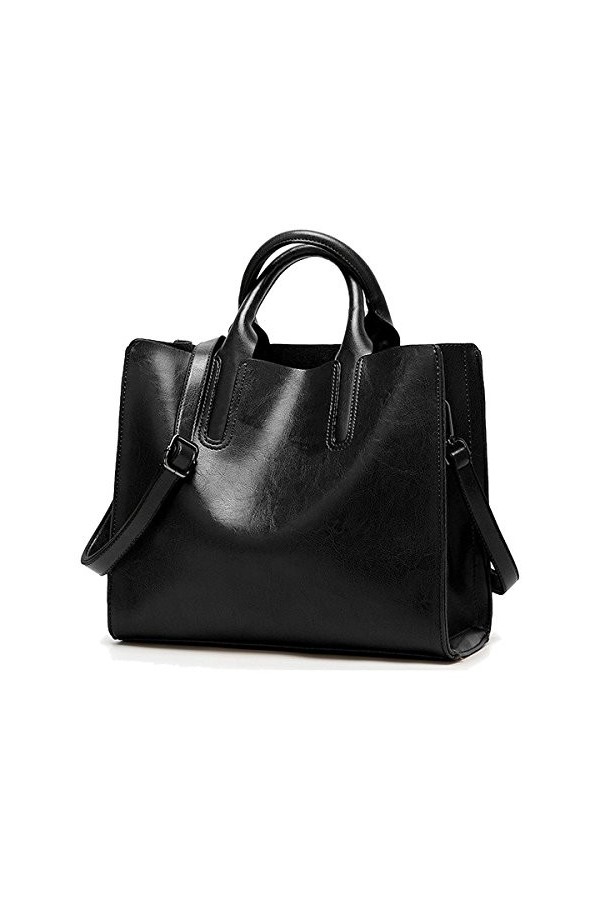 Coolives Tote Sac Cabas avec Bandoulière pour Femme en Cuir PU Sacs à Main portés Main Carré Noir