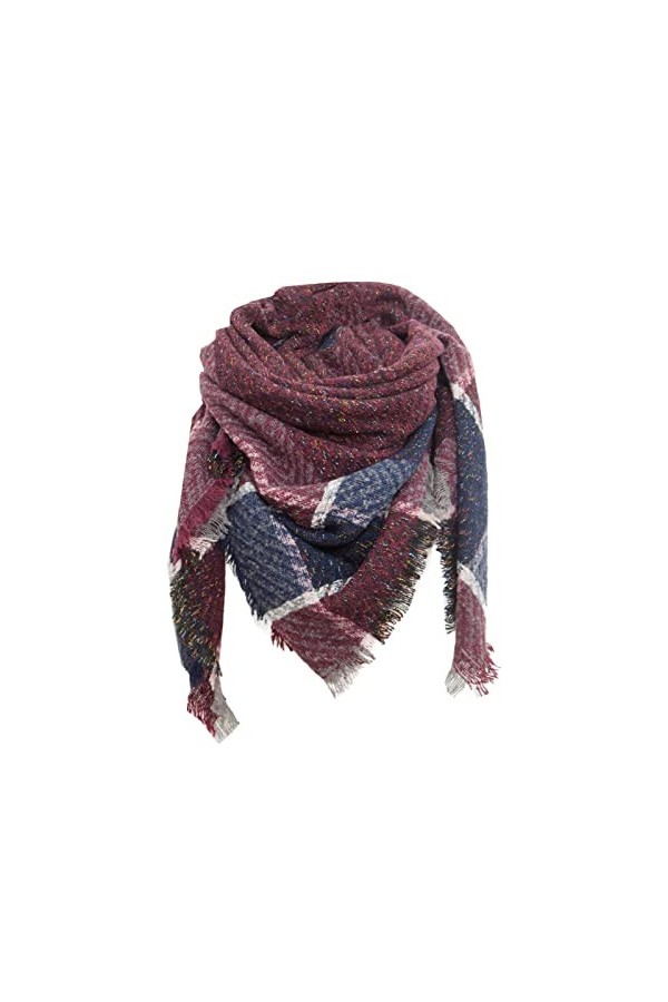 Écharpe en tricot pour femme - Chaude et épaisse - Douces - Carreaux - Rayures bicolores - Coton - Écharpe triangulaire - Éch