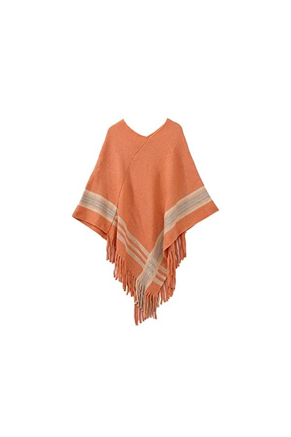 Poncho à épissures pour femme avec pompons en peluche synthétique - Écharpe à franges - Pashminas - Pull - Cape - Cadeaux pou