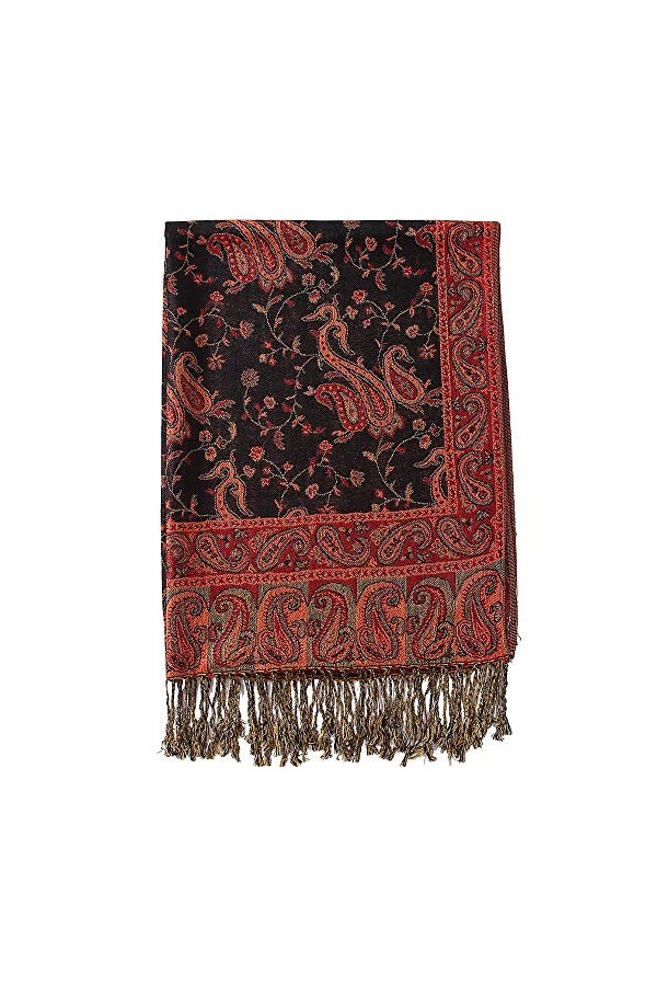 Becolored Écharpe en soie Pashmina avec motif cachemire et bordures - Réversible et confortable avec franges, 8-bleu roi., La