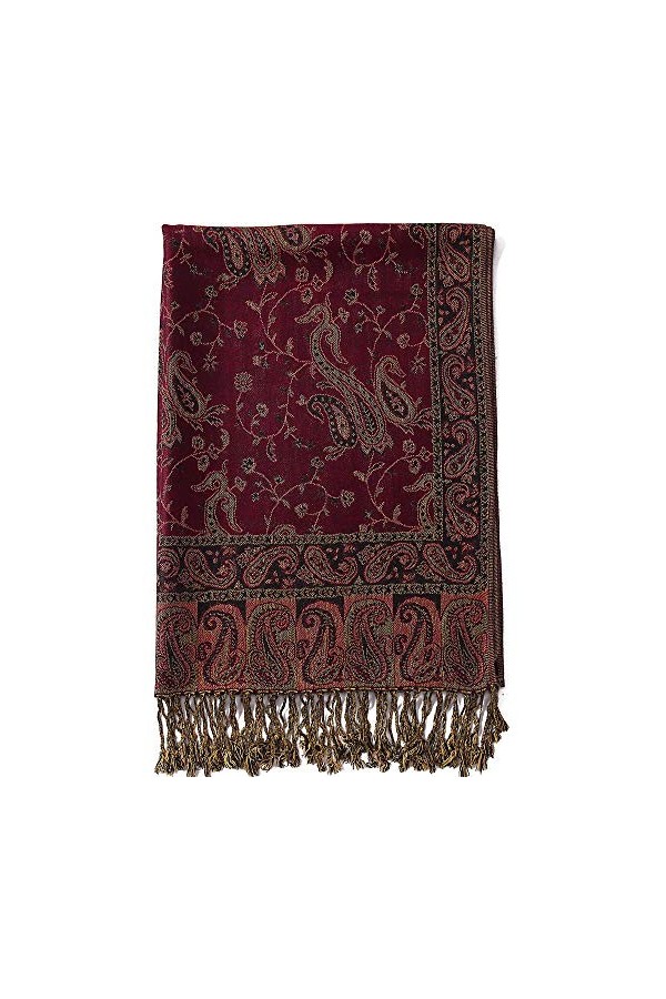 Becolored Écharpe en soie Pashmina avec motif cachemire et bordures - Réversible et confortable avec franges, 8-bleu roi., La