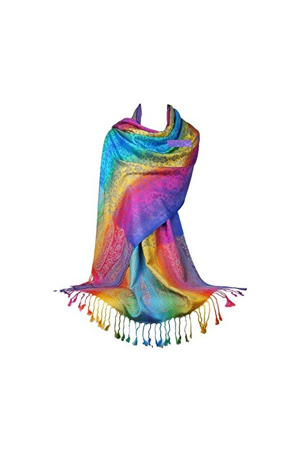 GFM Écharpe style pashmina toucher soyeux Arc-en-ciel, cachemire ou floral - - Large