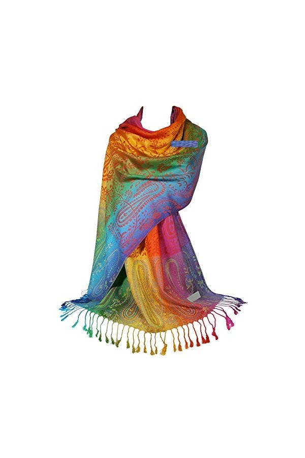 GFM Écharpe style pashmina toucher soyeux Arc-en-ciel, cachemire ou floral - - Large