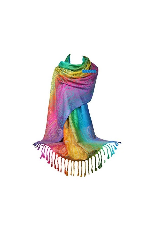 GFM Écharpe style pashmina toucher soyeux Arc-en-ciel, cachemire ou floral - - Large