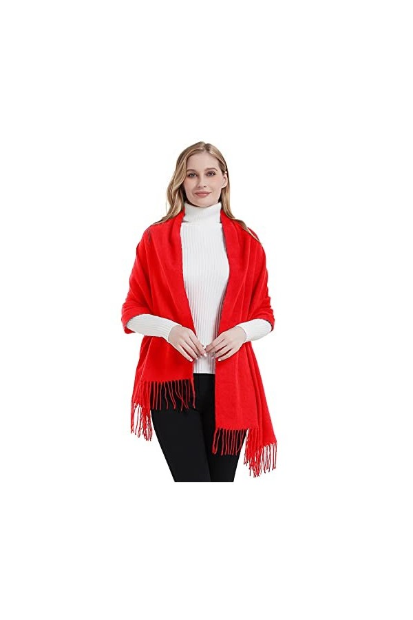 Landisun Châle pashmina de mariage et écharpes pour robe de soirée châle femme écharpe dhiver chaude douce, rouge, taille un