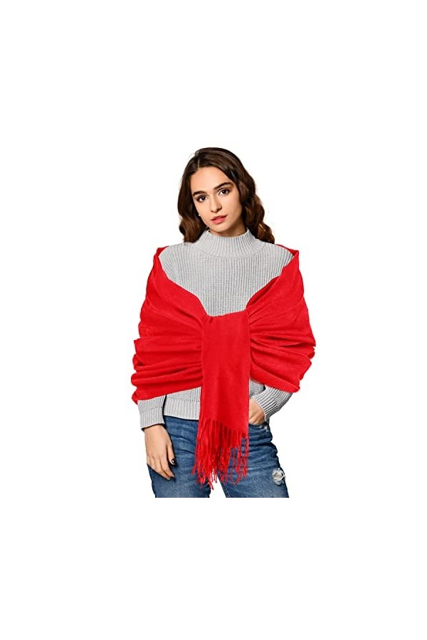 Landisun Châle pashmina de mariage et écharpes pour robe de soirée châle femme écharpe dhiver chaude douce, rouge, taille un